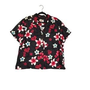 Caribbean Joe Mens XL Hawaiian Shirt Button Up Floral Black Luau Vacation Beach - Picture 1 of 12