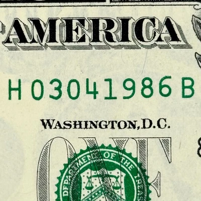 March 4th 1986 3rd April Dollar Bill Uncirculated Birthday Note $1 Fancy Serial - Image 1 of 4