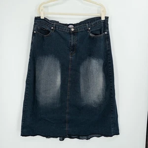 Y2K Dark Wash Denim Skirt 2X Raw Hem Boho Festival Distressed Long Jean Grunge - Picture 1 of 9