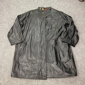 KOOS of Course Coat Womens 2X Black Faux Leather Vinyl Mandarin Collar Lined - Picture 1 of 16