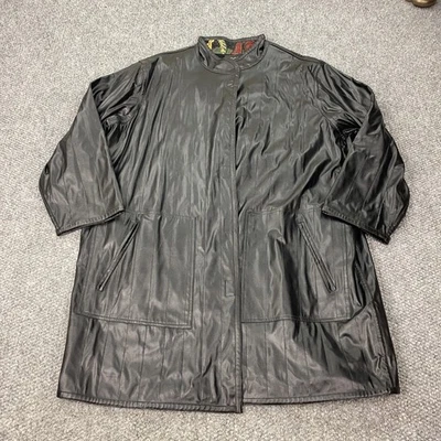 KOOS of Course Coat Womens 2X Black Faux Leather Vinyl Mandarin Collar Lined - Image 1 of 4