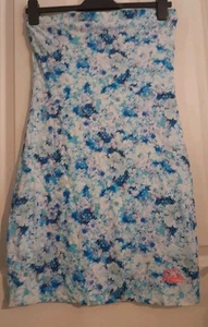 Super Dry Blue Floral Strapless Summer Bodycon Dress M (10/12) - Picture 1 of 6