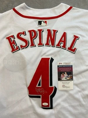 CINCINNATI REDS SANTIAGO ESPINAL AUTOGRAPH #4 HOME WHITE NIKE JERSEY JSA CD81198 - Image 1 of 4