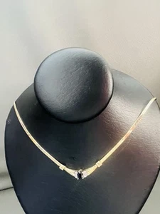 Collar de diamantes de zafiro azul cadena espiga de oro macizo de 14K  - Imagen 1 de 8