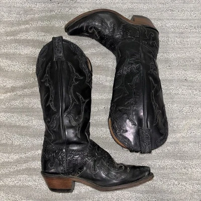 Boulet Black Leather Inlay Embroidered Cowboy Western Boots Women’s Size 6 C - Image 1 of 4