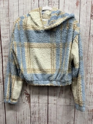 Cali 1850 Fur Cropped Sweater Womens Medium Striped Beige Blue Long Sleeve - Image 1 of 4