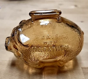 Vintage Anchor Hocking Marigold Sve w/ Marathon Ohio Oil Glass Piggy Bank- Small - Picture 1 of 6