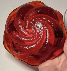 Vintage Fenton Red Cadmium Glass Swirl Mid-Century Ashtray Trinket Dish Nice - Picture 1 of 5