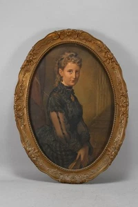 N50K45- M. Stohl Aquarell Mischtechnik Porträt junge Frau signiert datiert 1875 - Bild 1 von 12