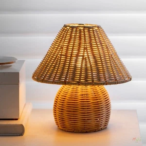 Country Handmade Bamboo knitting Table Lamp LED Desk Light Bedside Nightlight - Picture 1 of 8