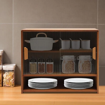 Kitchen Pantry Sideboard Bamboo Small Storage Cabinet Sliding Door Cupboard - Image 1 of 4