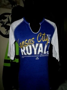 KANSAS CITY ROYALS SHIRT MAJESTIC FAN FASHION SIZE SM WOMAN'S N/W/T UNIQUE L@@K - Picture 1 of 4