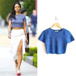 Alice + Olivia Top Size AU 8 / S 100% Wool Knit Blue Solange Herringbone Jumper - Picture 1 of 6