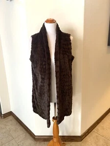 Slinky Brand Brown Open Front Faux Fur Vest Size Medium - Picture 1 of 7