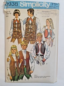 Vest Mens 40 Simplicity 8938 Sewing Pattern Cut VTG Western Leather Long Short - Picture 1 of 10