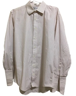 Burberrys Of London Mens Size 16-33 White-Red Stripe Button Long Sleeved Shirt - Image 1 of 4