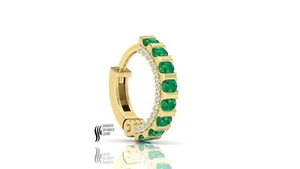 PERFORACIÓN NARIZ ESMERALDA ORO SÓLIDO 14K CON DIAMANTE - Imagen 1 de 7