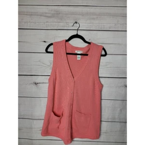Orvis Womens Cardigan Sweater Coral Sleeveless V Neck Tight Knit Pockets S - Picture 1 of 5