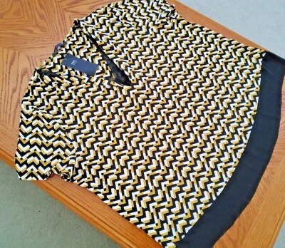 MARKS & SPENCER MANGA CORTA 2 en 1 MIRAR TOP-TALLA 14-V CUELLO-NEGRO/MOSTAZA-*NUEVO* Foto 1 de 4