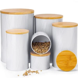 White Canister Sets for Kitchen Counter Kitchen Canisters Set of 6 Flour and ... - Picture 1 of 7