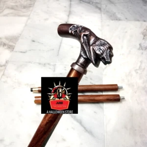 Victorian Antique Lion Head Derby Handle Vintage Brown Wooden Walking Stick Cane - Picture 1 of 4