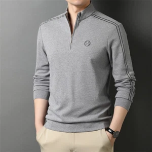 ZONBAILON Simple Winter Herren Poloshirt Reißverschluss Warm Langarm Einfarbig Poloshirt - Bild 1 von 10