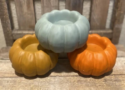 Juego de 3 soportes de luz de té de calabazas de otoño, soportes de luz de té de cerámica de otoño Foto 1 de 4