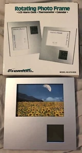 NEW in Box Rotating Photo Picture Frame LCD Alarm Clock Thermometer Calendar  - Picture 1 of 4