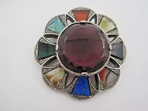 'MIRACLE' PIN BROOCH, SCOTTISH CELTIC, GLASS FAUX AGATES. 1970's - Picture 1 of 11