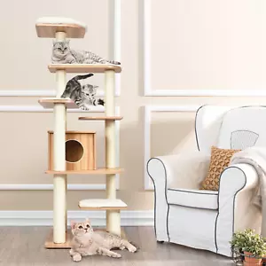 More details for cat tree tall wooden with sisal scratching posts