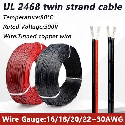 Twin 2 Core Flat PVC Cable 16AWG-30AWG Thin Wall Wire Automotive/Speaker Wire - Image 1 of 4