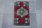 Turkish doormat rug, Orange rug, Organic wool rug, Carpet, 1.4 x 2.5 Ft SR10639