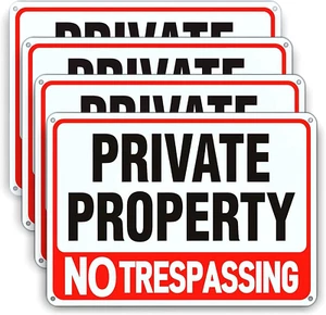 Confezione 4 Insegne Grandi Senza Trasgressione Proprietà Privata, 8x12 Pollici Alluminio Antiruggine - Foto 1 di 12