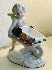 Antique Porcelain Dresden Style Possibly Sitzendorf Cherub & Floral Wheelbarrow - Picture 1 of 6