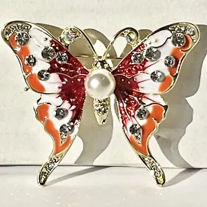 Spilla spilla strass farfalla finta perla 2” x 2” tono oro dichiarazione moda - Foto 1 di 10