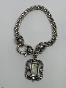 Silver Tone Charm Bracelet Yellow And Clear Rhinestone - Picture 1 of 6