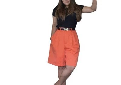 Pantalones Cortos Karen Scott Vintage Y2K Talla 10 En Naranja Rojizo 100% Algodón Tiro Alto Foto 1 de 4