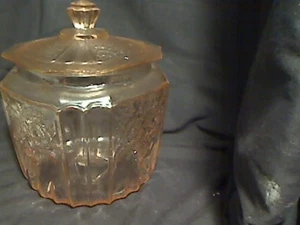 Rosa Depression Glas Keksdose Mayfair offen Rose mit Deckel - Bild 1 von 3