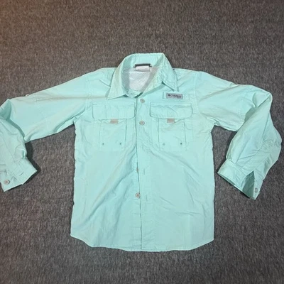 Camisa de pesca Columbia PFG Omni-Shade juvenil pequeña verde azulado manga larga ventilada B22 Foto 1 de 4