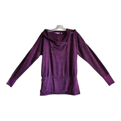 ATHLETA Women's S Hoodie Top Magenta Heathered Thumb Holes Kangaroo Pocket 38" - Image 1 of 4