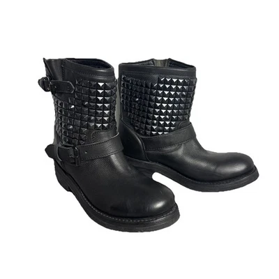 Botas de moto ASH TALLA 8 (38) de cuero negro con tachuelas al tobillo Foto 1 de 4