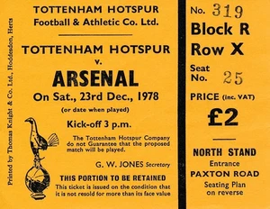 TICKET: Tottenham v Arsenal 1978/1979 - SEAT ticket - Picture 1 of 1