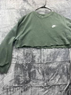 Женские свитшоты Nike зеленые укороченный топ с вырезом размер XL винтажные 90-е - Изображение 1 из 4
