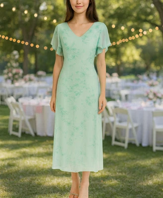 NWT Vintage Coldwater Creek Y2K SILK Dress Lined Floral Blue 12 Fairy Sheer Teal - Image 1 of 4