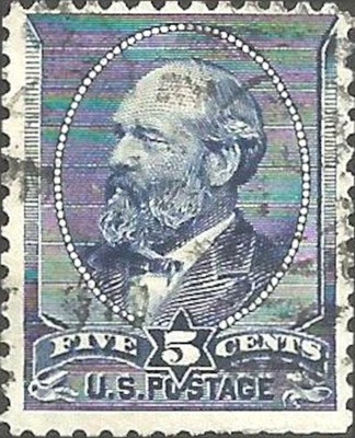 SELLO DE ESTADOS UNIDOS SCOTT #216 INDIGO JAMES A. GARFIELD 5C USADO, 1888 Foto 1 de 3