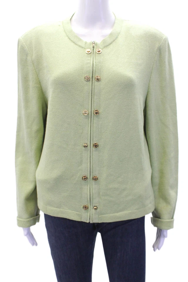 Cardigã suéter St. John Collection By Marie cinza feminino com zíper verde tamanho 14 - Imagem 1 de 4