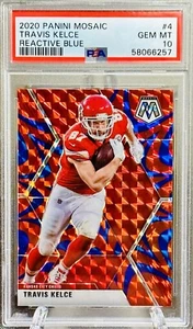 Travis Kelce Chiefs 2020 Panini Mosaic Reactive Blue Prizm PSA 10 GEM MINT POP 6 - Picture 1 of 13
