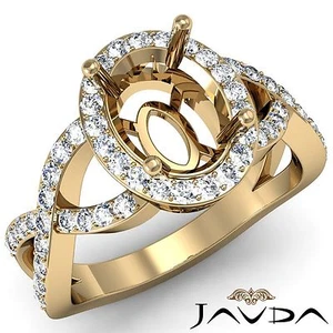 Anillo de compromiso de diamantes semi montura ovalado con halo de vástago curvo oro amarillo de 18 k 0,6 quilates - Imagen 1 de 6