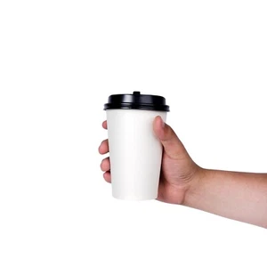 500 Ct. Eco Friendly White Poly Paper Hot Coffee Cups w/ Black Dome Lids 16 Oz. - Picture 1 of 5