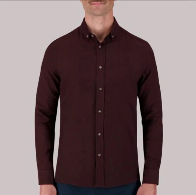 Report Collection Long Sleeve Cotton Flannel Melange Woven Shirt Burgundy Size L - Image 1 of 4